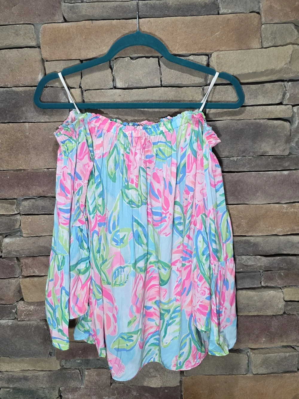 Lilly Pulitzer Shirt Blouse Nevie Off the Shoulder Totally Blossom Pink Small